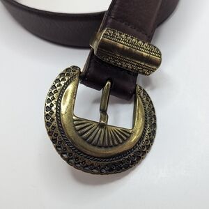 Vintage American Angel Brown Leather Belt with Brass Colored Buckle Size Small